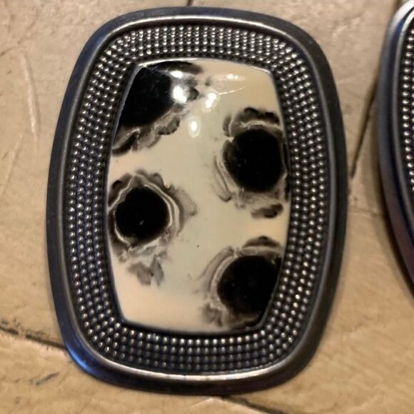 Vintage Gunmetal Black & White Earrings - Picture 2 of 7